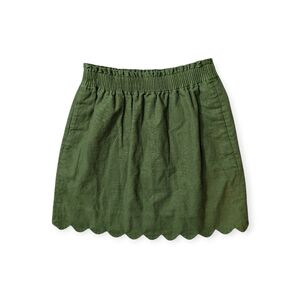 J. by J. Crew Scalloped Sidewalk Skirt Linen Blend Green Womens Size 2 Preppy